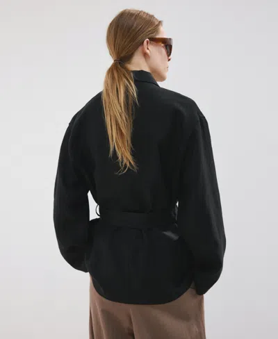 Mango Belted Linen Jacket In Black