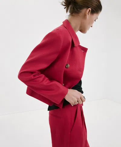Mango Double Breasted Linen Jacket In Red