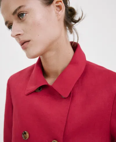 Mango Double Breasted Linen Jacket In Red