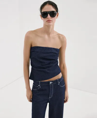 Mango Asymmetrical Strapless Top In Blue
