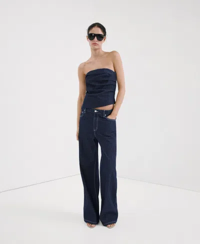 Mango Asymmetrical Strapless Top In Blue