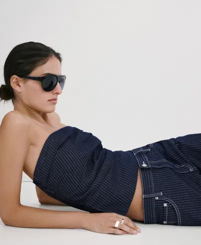 Mango Asymmetrical Strapless Top In Blue