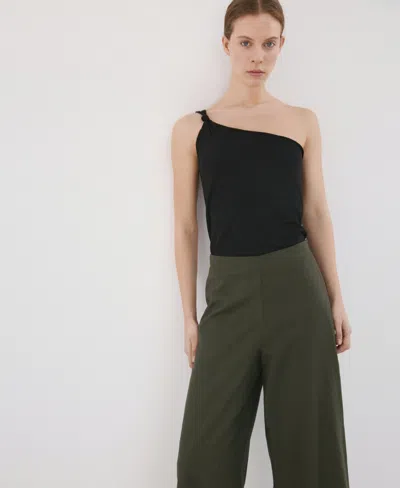 Mango Pull-on Straight Leg Knit Pants In Green