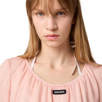 Miu Miu Layered Crinkle Silk Crop Top In Pink