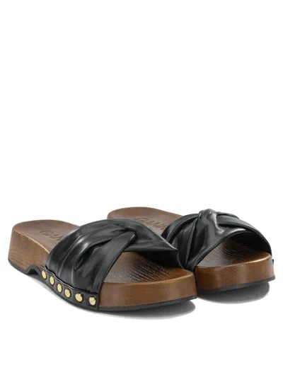 Ganni Tia Fairy Black Recycled Leather Polyurethane Polyester Wood Slides
