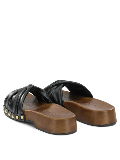 Ganni Tia Fairy Black Recycled Leather Polyurethane Polyester Wood Slides