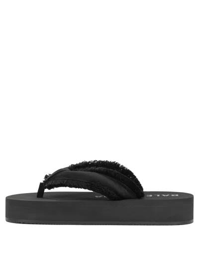 Balenciaga Fringed Strap Logo Embroidered Sandals For Women In Black