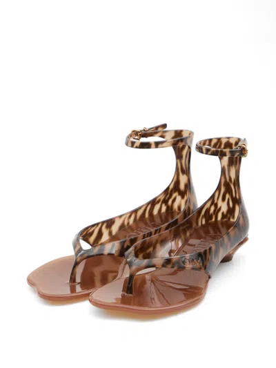 Chloé Jelly Flip-flop Sandals Tropical Print Shell Heel In Black