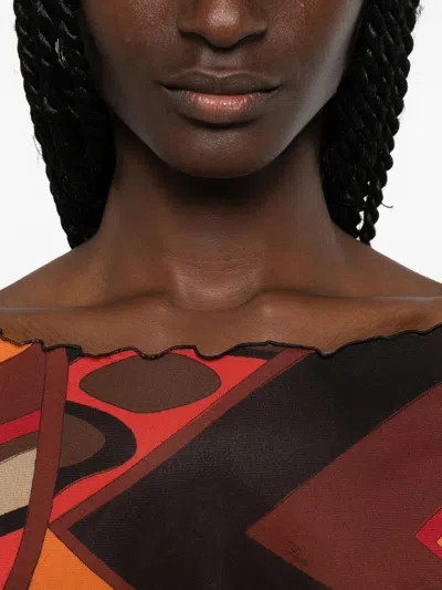 Pucci Printed Tulle T Shirt In Orange