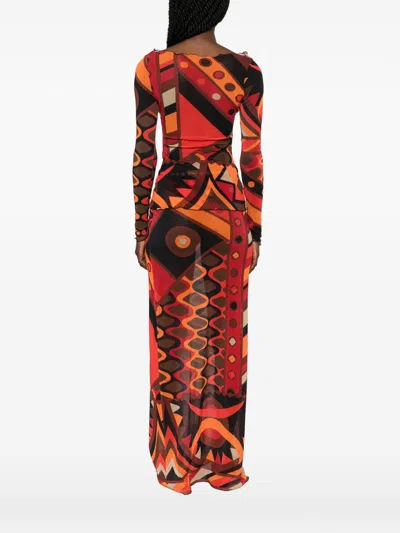 Pucci Printed Tulle T Shirt In Orange