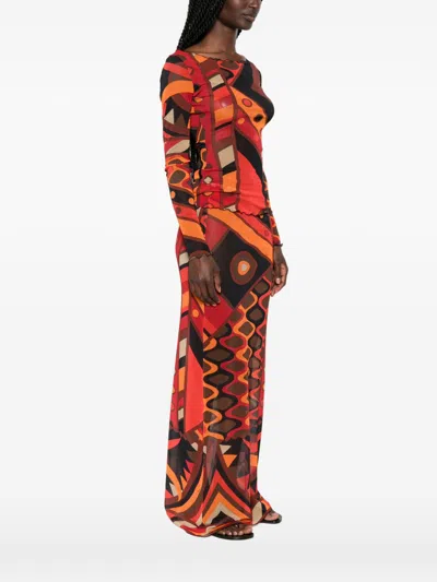 Pucci Printed Tulle T Shirt In Orange