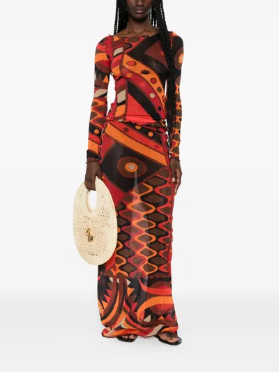 Pucci Printed Tulle T Shirt In Orange