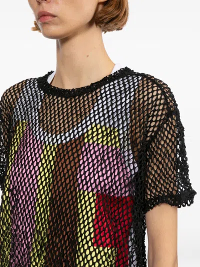 Comme Comme Layered Mesh Knit T Shirt Textured In Black