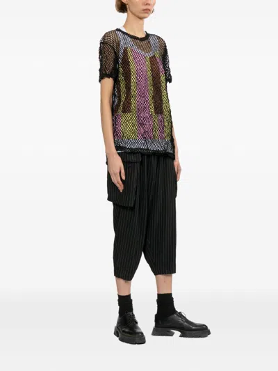 Comme Comme Layered Mesh Knit T Shirt Textured In Black