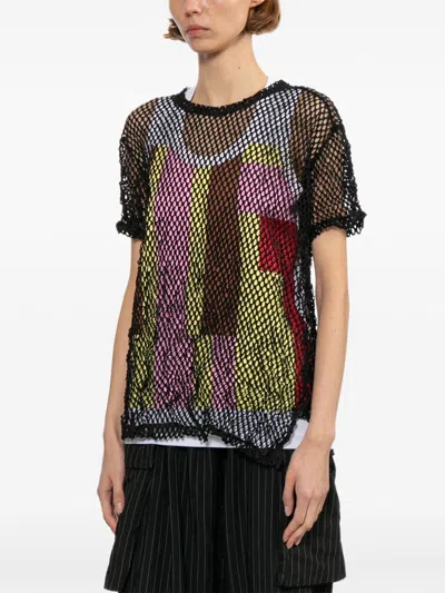 Comme Comme Layered Mesh Knit T Shirt Textured In Black