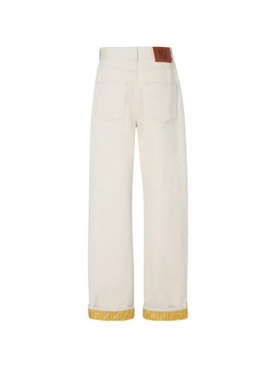 Fendi Ff Reverse Denim Jeans Belt Loops In Yellow