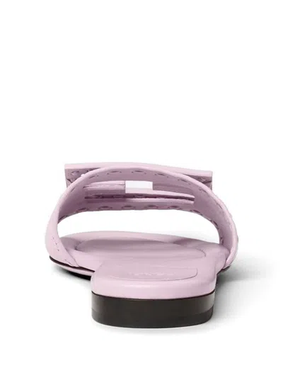 Fendi Baguette Ff Leather Buckle Flat Slide Sandals In Pink