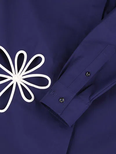 Fendi Poplin Shirt With Cut-out Details In Blue