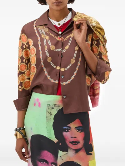 Versace Shirt Printed Shirt Look 62 Brown With Printed Silk Motif For Women