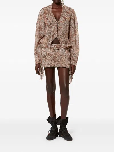 Isabel Marant Women's Celeny Printed Cotton Cinched Blouse In Brown
