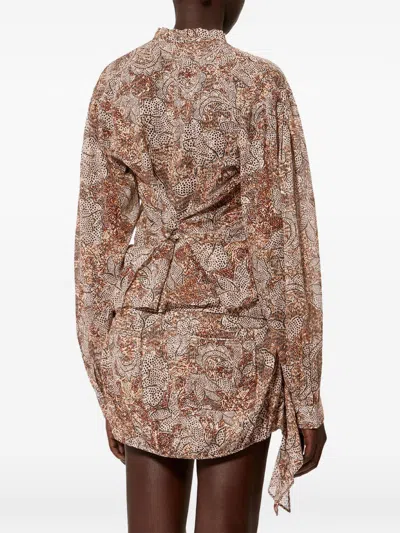 Isabel Marant Women's Celeny Printed Cotton Cinched Blouse In Brown
