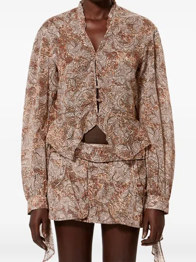 Isabel Marant Women's Celeny Printed Cotton Cinched Blouse In Brown