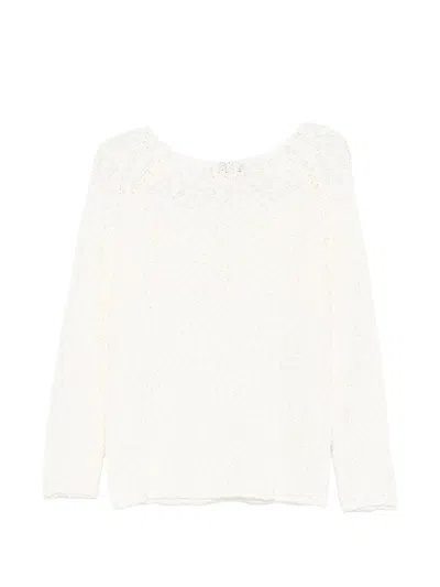 Dunst Crochet Crewneck Sweater Long Sleeves In White