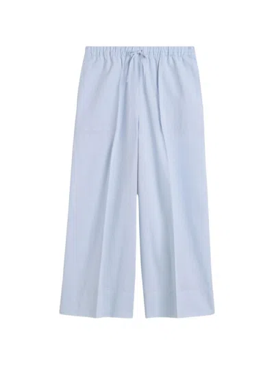 Totême Womens Sky Logo-embroidered Wide-leg Cotton And Linen Trousers In Blue
