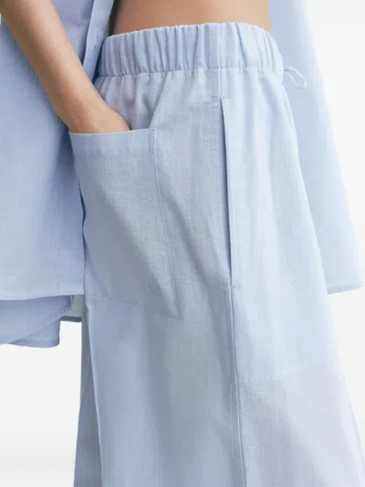 Totême Womens Sky Logo-embroidered Wide-leg Cotton And Linen Trousers In Blue