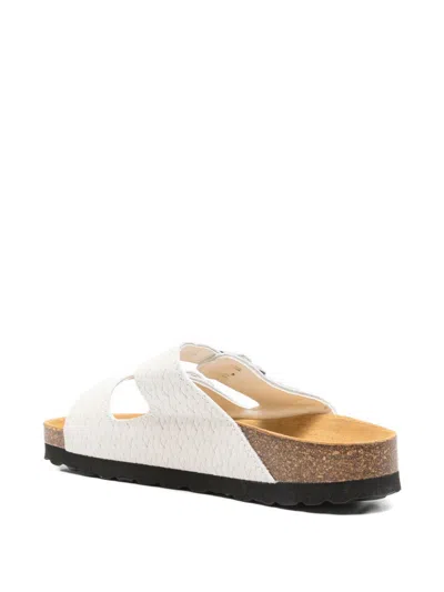 Woolrich Leather Sandals Two Strap Flat Sole In White