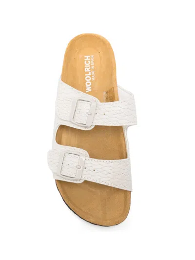 Woolrich Leather Sandals Two Strap Flat Sole In White