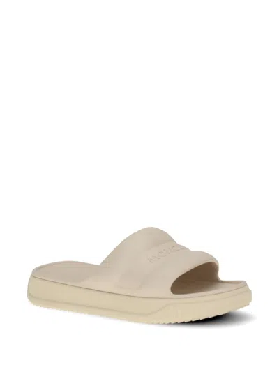 Moncler Platform Logo Slides Open Toe Rubber Sole In White