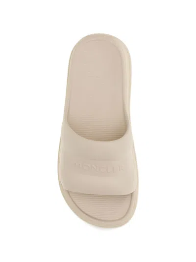 Moncler Platform Logo Slides Open Toe Rubber Sole In White