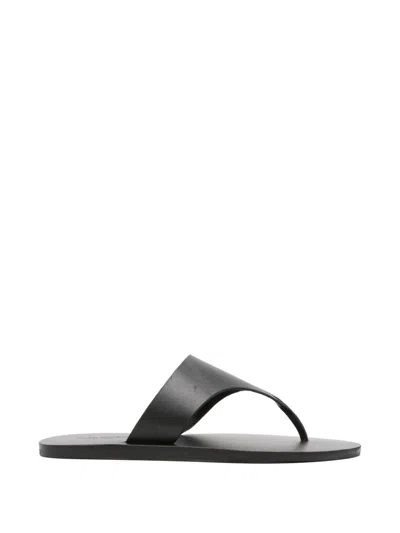 Manebi Leather Thong Sandals Flat Sole Open Toe In Black