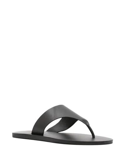 Manebi Leather Thong Sandals Flat Sole Open Toe In Black