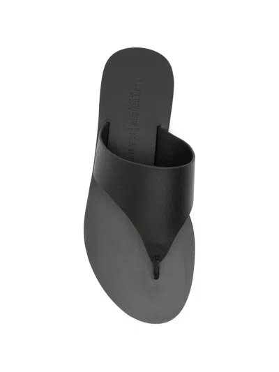 Manebi Leather Thong Sandals Flat Sole Open Toe In Black