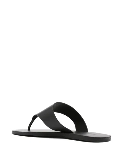 Manebi Leather Thong Sandals Flat Sole Open Toe In Black