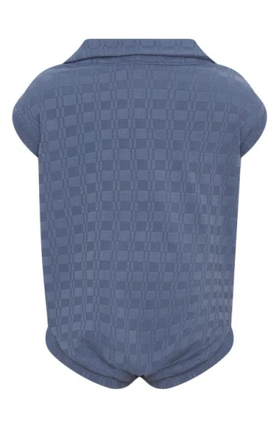 Tiny Tribe Textured Knit Polo Romper In Blue