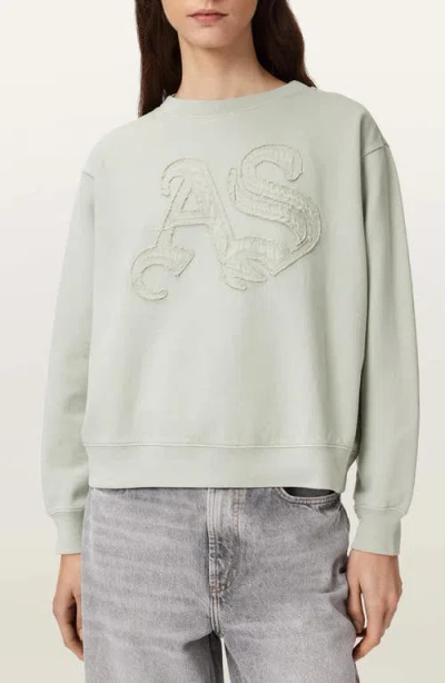 Allsaints Womens Sea Green Pippa Snarl Logo-embroidered Cotton Sweatshirt In Green