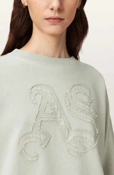 Allsaints Womens Sea Green Pippa Snarl Logo-embroidered Cotton Sweatshirt In Green
