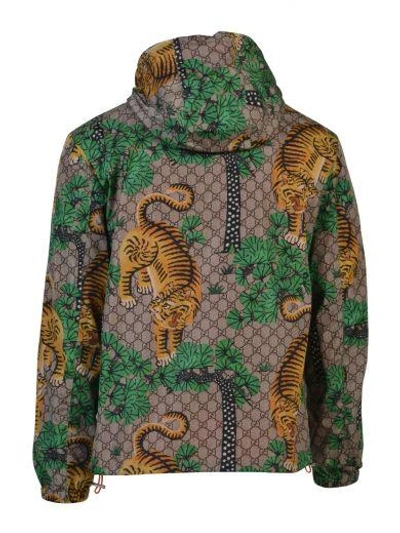 Gucci Tiger Print Nylon Jacquard Gg Jacket In Beige | ModeSens