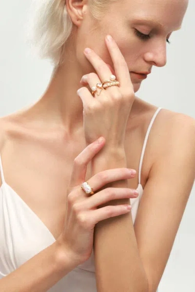 Classicharms Freshwater Pearl Stackable Ring Set In Gold
