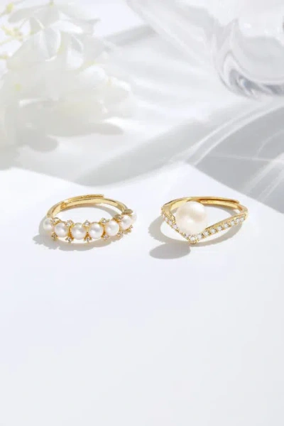 Classicharms Freshwater Pearl Stackable Ring Set In Gold
