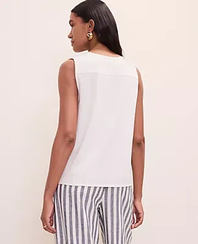 Ann Taylor Mixed Media Button Down Top In White
