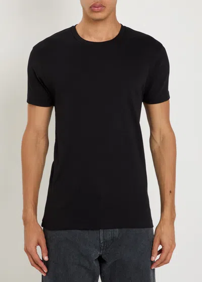 Tom Ford Crewneck T-shirt With Logo Embroidery On The Front And Perforated Design In Cotton Man In Black