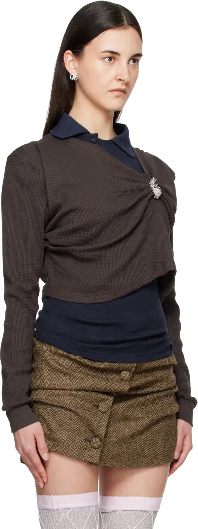 August Barron Brown & Navy Pulled Polo In Brown
