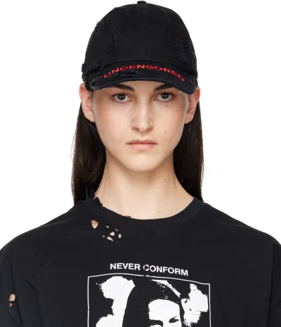 Matieres Fecales Distressed Embroidered Cap In Black