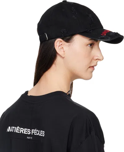 Matieres Fecales Distressed Embroidered Cap In Black