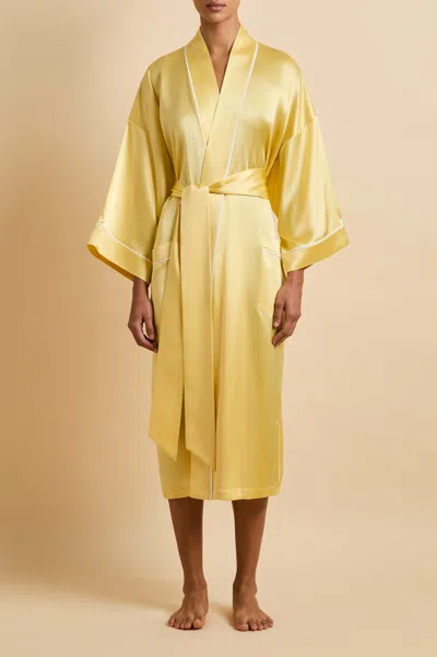 Olivia Von Halle Silk Sabine Night Robe In Yellow
