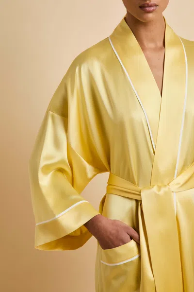 Olivia Von Halle Silk Sabine Night Robe In Yellow